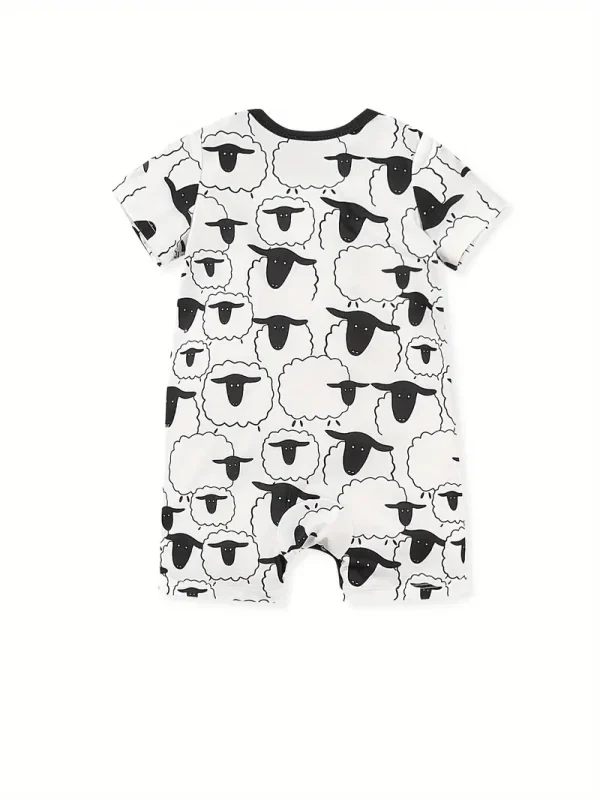 1pc LULUKAKA Baby Boys' Casual Romper, Cartoon Sheep Print, All-Season Knit Polyester, Regular Fit One-piece Outfit, for Outdoor