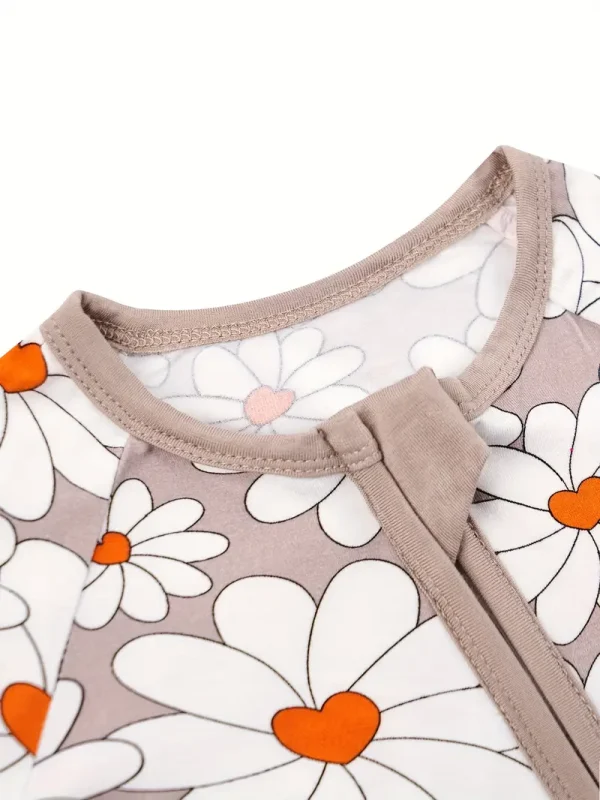 LUKAKA Newborn Baby Girl Bamboo Fiber Clothes Tight Zipper One-Piece Dress Flower Daisy Petal Pattern Children's One-Piece Pants Girls Autumn and Winter Clothing Bamboo Fiber Clothes, Perfect for Outdoor