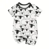 1pc LULUKAKA Baby Boys' Casual Romper, Cartoon Sheep Print, All-Season Knit Polyester, Regular Fit One-piece Outfit, for Outdoor