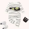 LULUKAKA Boys' Cute Cartoon Mummy Bandage Print Long Sleeve Romper, Polyester Knit Fabric, Regular Fit, for Fall/Winter, for Outdoor