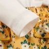 LULUKAKA Fake Two-Piece Baby Girl Romper with Small Floral Print, Ruffled Long Sleeves, And a Water Drop Button Dress for Newborn Girls, for Outdoor