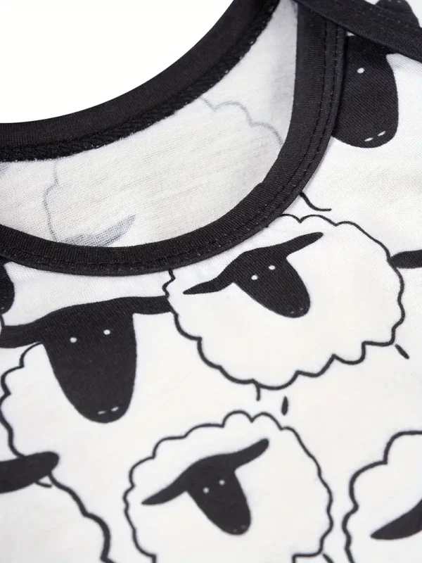 1pc LULUKAKA Baby Boys' Casual Romper, Cartoon Sheep Print, All-Season Knit Polyester, Regular Fit One-piece Outfit, for Outdoor
