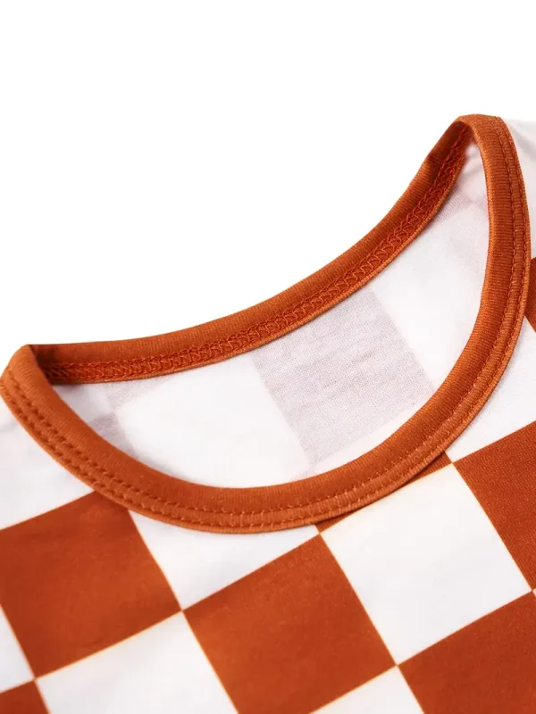 LULUKAKA Boys' Checkered Pattern Long-Sleeve And Pants Pajama Set for Home Wear.
