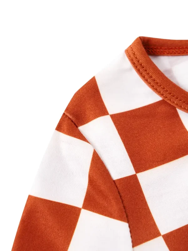 LULUKAKA Boys' Checkered Pattern Long-Sleeve And Pants Pajama Set for Home Wear.