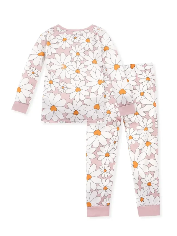 LULUKAKA Cozy Daisy & Petal Print Girls' Pajama Set - Stretchy Polyester Long Sleeve Top & Pants with Pink Accents, Machine Washable, All-Season Comfort for Newborns to Toddlers, Toddler Pajamas