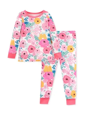 LULUKAKA Girl'S Floral Print Pajama Set - Long Sleeve & Pants, Crew Neck, Skinny Fit, All-Season Knit Fabric, Medium Stretch, Polyester 95% Spandex 5% - Cozy Homewear Outfit